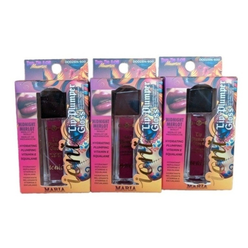 3 PK IONI Cosmetics Día De Los Muertos Lip Plumper Gloss Midnight Merlot Maria
